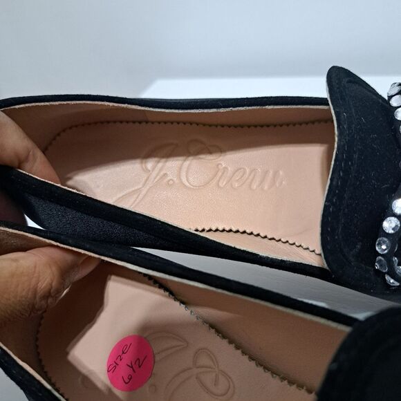 J. Crew Marie Bow Elegant Slip On Loafers Rhinestone Detail Satin Size 6.5 Black - Picture 16 of 16